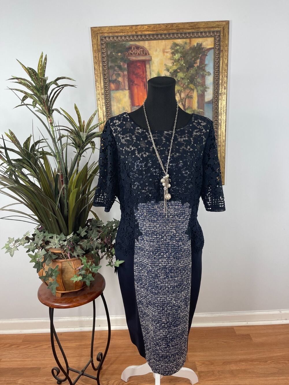 Antonio Melani Cocktail Dress Women's 14 Lace 3/4 Sleeve Sophisticated Elegant